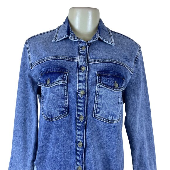 Pilcro Women's Blue Denim Button-Up Jacket With Fringe Hem Size Small - New - Picture 4 of 10